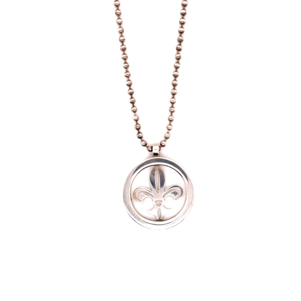 Mignon Faget Sterling Silver Fleur De Lis Pendant Beaded Chain Necklace 18in